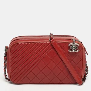 Chanel Coco Boy Medium Red Quilted Leather Camera Bag